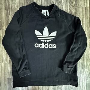 adidas Originals Black Trefoil Logo Crewneck Sweatshirt 2XL Made in Pakistan